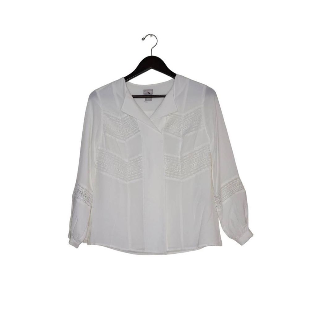 Chico's Women's Long Sleeves White Lined Shirt Blouse Size 0/2P